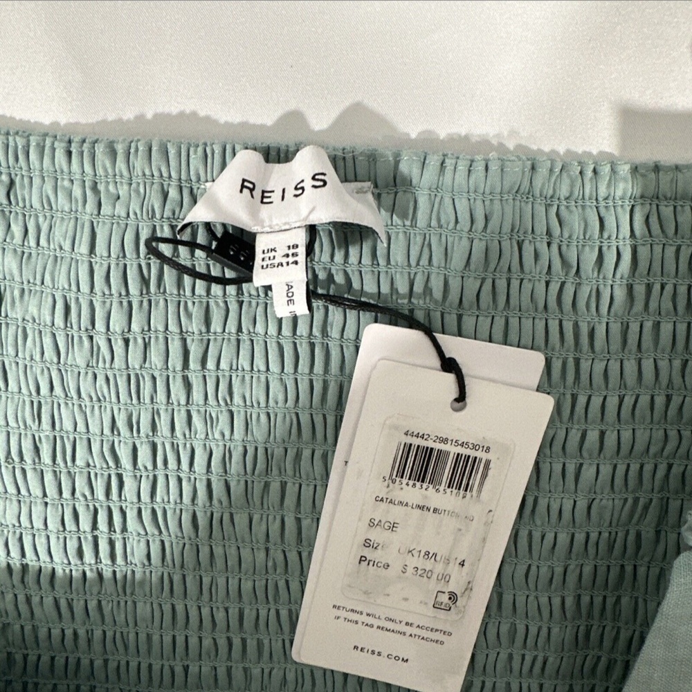 NWD $320 Reiss [ 14 US ] Catalina Linen Button Front Midi Dress in Sage‎ - Picture 5 of 16